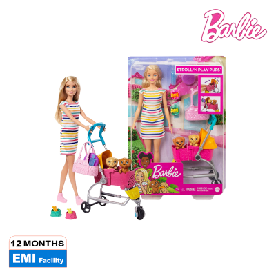Picture of Barbie GHV92 Stroll n Play Pups Doll Playset