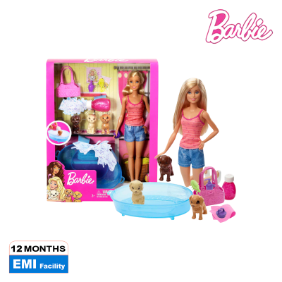 Picture of Barbie GDJ37 Dog Bath Play Set with Doll and Three Puppies and Accessories