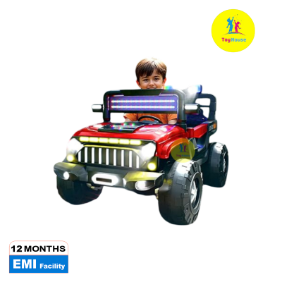 Picture of Cockatoo KX-Thar Electric Ride-On Jeep for Kids – 12V Dual Motor, 6V Double Battery, Remote Control, Bluetooth Music, LED Headlights, Big Wheels – Red SUV Car