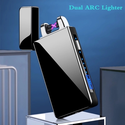 Picture of Windproof Dual Arc Flameless Electronic Rechargeable Electric Lighter with LED Power Display