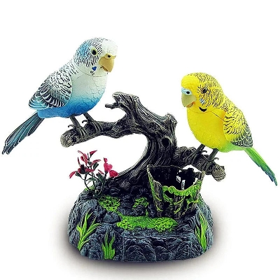Picture of Real life sound control birds Parakeet Lovely 2 units parrot Electric artificial bird toys Singing Bird Home garden decorations