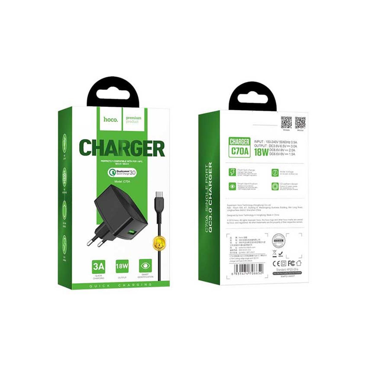 Picture of HOCO C70A 18W CHARGER POWER ADAPTER TYPE C WITH TYPE C CABLE