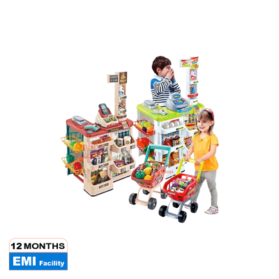 Picture of Children's Simulation Supermarket Shopping Cart Set Lighting Music Fruit And Vegetable cart toy trolley Family Toys 2023