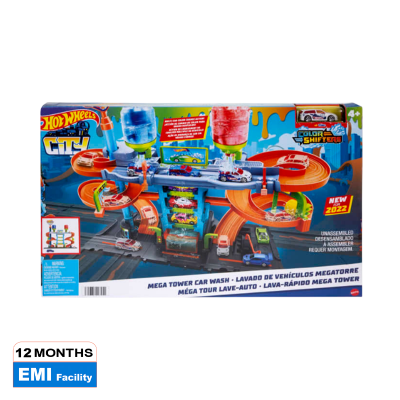 Picture of Hot Wheels Mega Tower City Car Wash Station 1 Vehicle Color Shifters Hot and Cold Water Trays for Colour Changes-HDP05