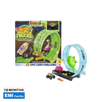 Picture of Hot Wheels Trucks Glow-In-The Dark Epic Loop Challenge Playset with Ramp and Giant Loop Includes 1:64 Scale Die-Cast Truck and 1 Car-HBN02