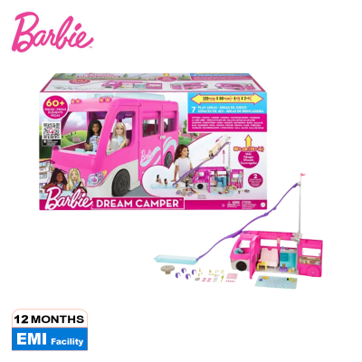 Picture of Barbie DreamCamper Toy Playset with Over 60 Barbie Accessories and Furniture Pieces and 7 Play Areas Including Pool and Slide-HCD46