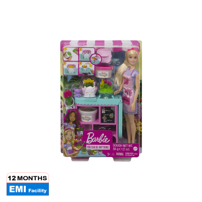 Picture of Barbie Florist Playset With Blonde Doll, Dough, Vases & More For Kids-GTN58