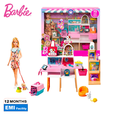 Picture of Barbie Doll And Pet Boutique Playset With 4 Pets For Kids-GRG90