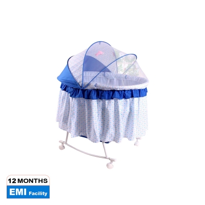 Picture of New Born Baby Swing Cradle Bed with Mosquito Net Canopy Bassinet Wheel System