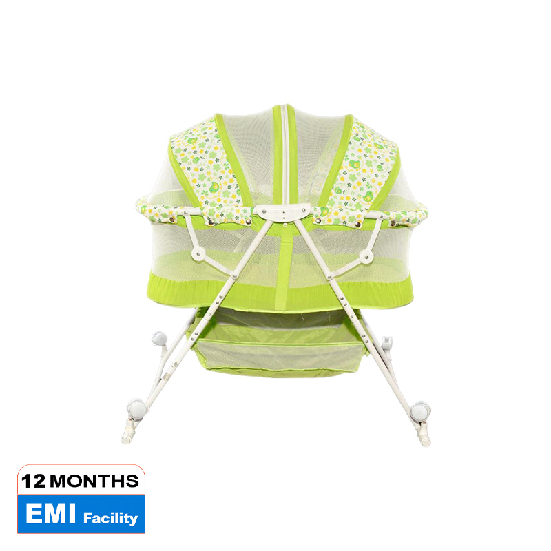 Picture of Babies folding  Cribs with 4 wheels, with a bottom basket and mosquito nets also Customized to Rocking Bed- Blue