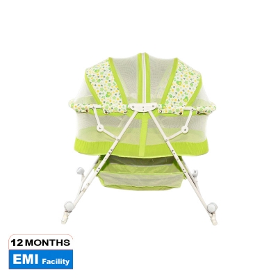 Picture of Babies folding  Cribs with 4 wheels, with a bottom basket and mosquito nets also Customized to Rocking Bed- Blue
