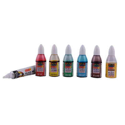 Picture of Camel Glass Colours Set (Solvent Based) 5 Colors 1pc Medium 1pc Liner for Glass Painting