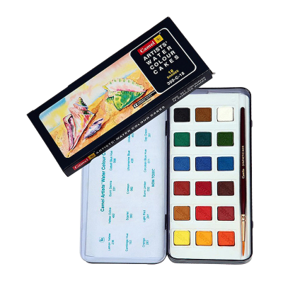 Picture of Camel Artist Water Colour Cake Set 18 Colors Box for professional Watercolor Painting