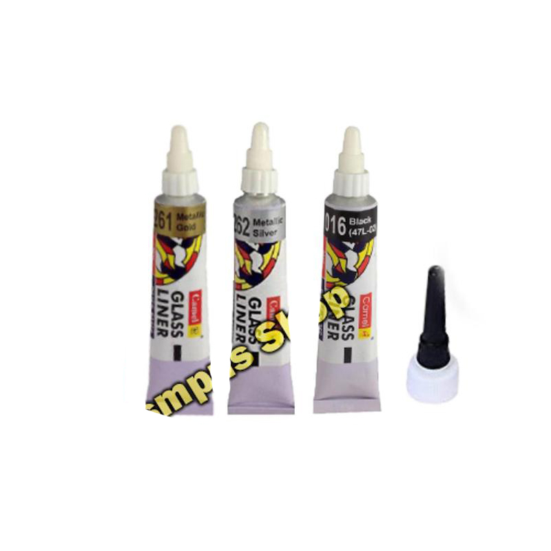 Picture of Camel Glass Liner, Gold, Black, Silver 20ml tubes for professional Glass Painting