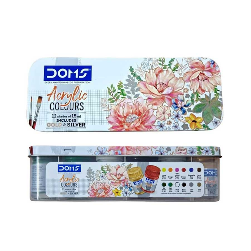 Picture of DOMS Acrylic Paints Set with Iron Box 12 Shades x 15ml