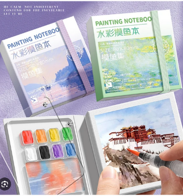 Picture of Painting Notebook Portable Pocket Notebook Sketching Watercolor Palette Set