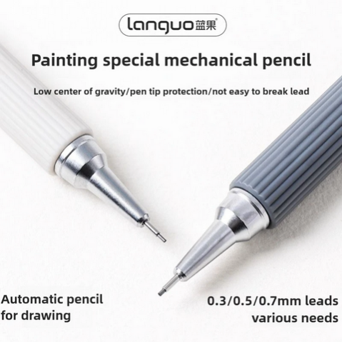 Picture of LANGUO P360-6 Soft Grip Metal Mechanical Pencil 0.5mm 2B Low Gravity Drawing Pencil Set with Leads