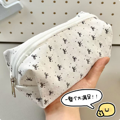 Picture of Simple Black Bow Pencil Case Ins High-value Cute Girl Student Makeup Bag Large Capacity Stationery Storage Bag