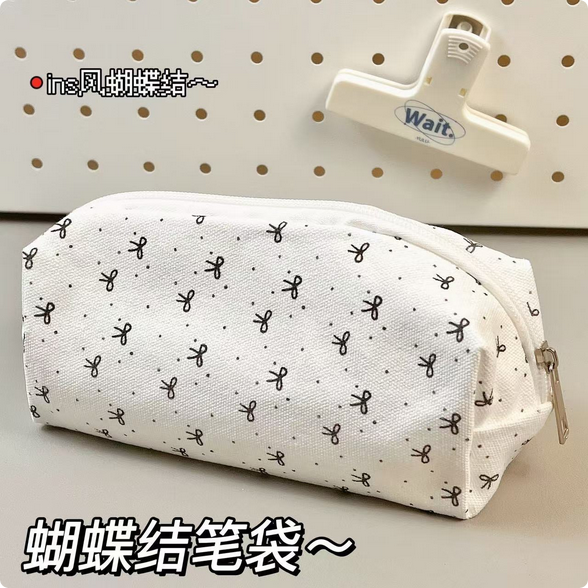Picture of Simple Black Bow Pencil Case Ins High-value Cute Girl Student Makeup Bag Large Capacity Stationery Storage Bag