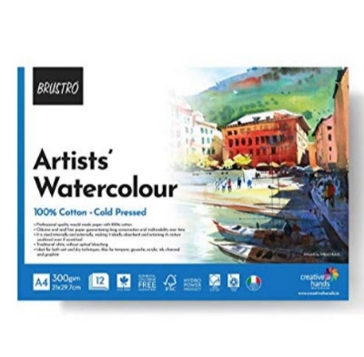 Picture of BRUSTRO Artist 100% Cotton Watercolour Pad Cold Pressed 300 GSM A4-12 Sheets