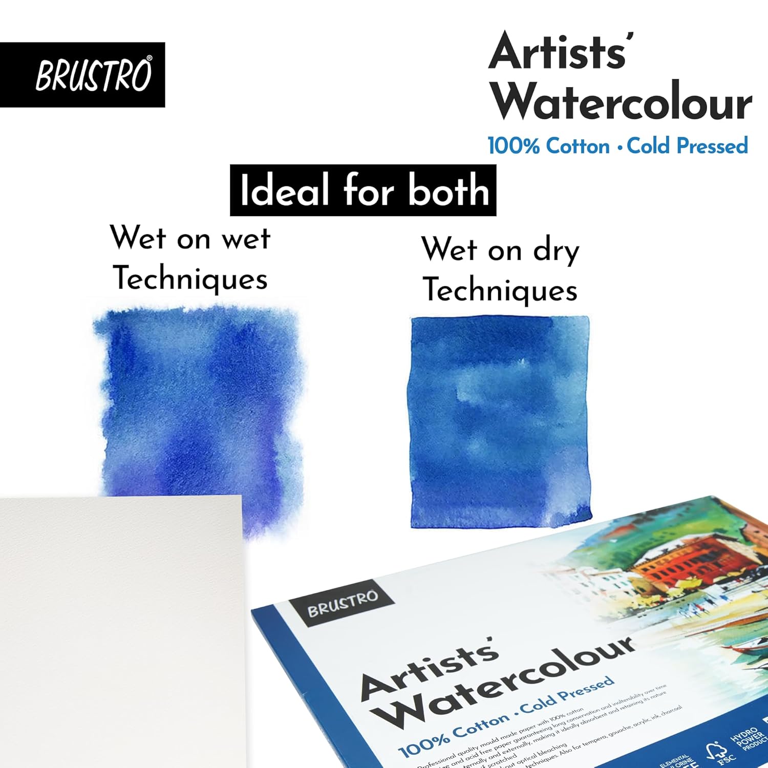Picture of BRUSTRO Artist 100% Cotton Watercolour Pad Cold Pressed 300 GSM A4-12 Sheets