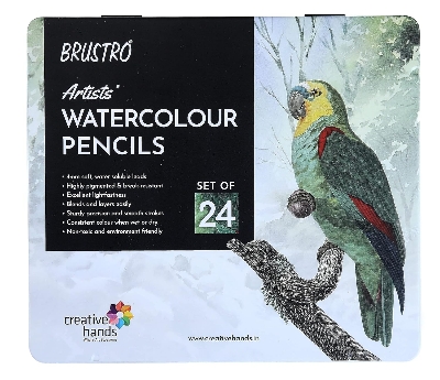 Picture of BRUSTRO Artists Water Colored Pencils - Set of 24 Shades - 4mm Lead | Break Resistant, Erasable, High Pigmented, Vibrant Colours | Ideal for Drawing, Mandala, Shading, Portrait, Fine Art Students