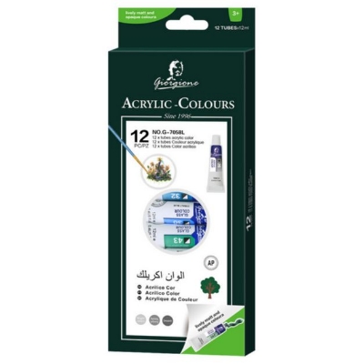 Picture of Giorgione Artist Non-Toxic 12 Colors Acrylic Paint Set 12ml Aluminum Tube Packing for Students' Canvas Glass Painting & Drawing
