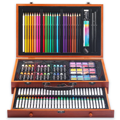 Picture of KALOUR  Drawing Stationery 142 Pieces Wooden Box Children's Painting Set Oil Pastel Crayons Pencil Set Art Supplies