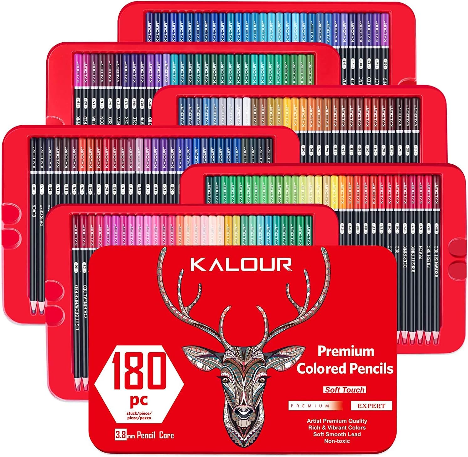 Picture of KALOUR 180 Premium Colored Pencil Set for Adult coloring - Artists Soft Core Drawing Pencils- Ideal for Sketching Shading Blending Crafting - Gift Tin Box