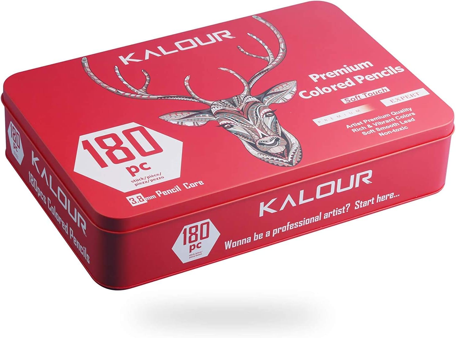Picture of KALOUR 180 Premium Colored Pencil Set for Adult coloring - Artists Soft Core Drawing Pencils- Ideal for Sketching Shading Blending Crafting - Gift Tin Box