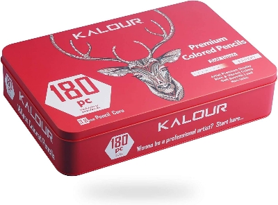 Picture of KALOUR 180 Premium Colored Pencil Set for Adult coloring - Artists Soft Core Drawing Pencils- Ideal for Sketching Shading Blending Crafting - Gift Tin Box