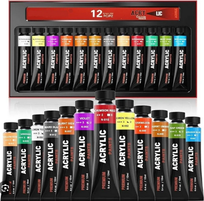 Picture of Giorgione Artists Acrylic Colour Set Tube Waterproof 12 Colours X 12ml Tubes