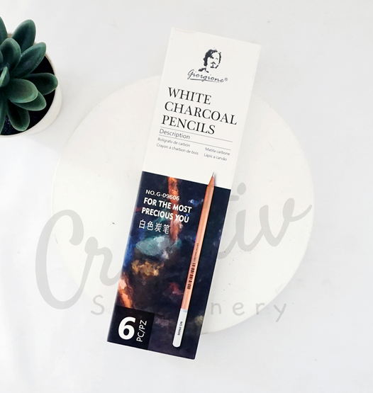 Picture of Giorgione High Quality 6pcs Soft Charcoal Pencils Set 4mm Lead Core WHITE Colored Lead for Artist Sketching and Drawing