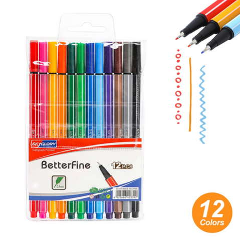 Picture of 12 Colors Fineliner Pens 0.4mm Fine Tip Marker Drawing Color Pens Set Art Office School Supplies for Journaling Planner Writing Note Taking Painting Coloring Sketch