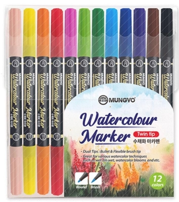 Picture of Mungyo Watercolor Twin Tip Pen Set of 12 Multicolor Colors