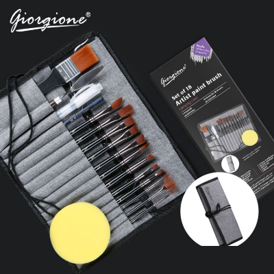 Picture of Giorgione Artist Paint Brush Set Of 18 Includes 12 paint brushes, board brush, scraper, pencil, water brush, and storage bag