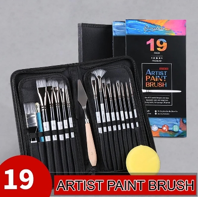 Picture of Giorgius 19 Pcs Artist Paint Brush Set with Zipper Carrying Case Mixing Scarper, Sponge and Pencil for Acrylic, Oil, Watercolor and Gouache Painting