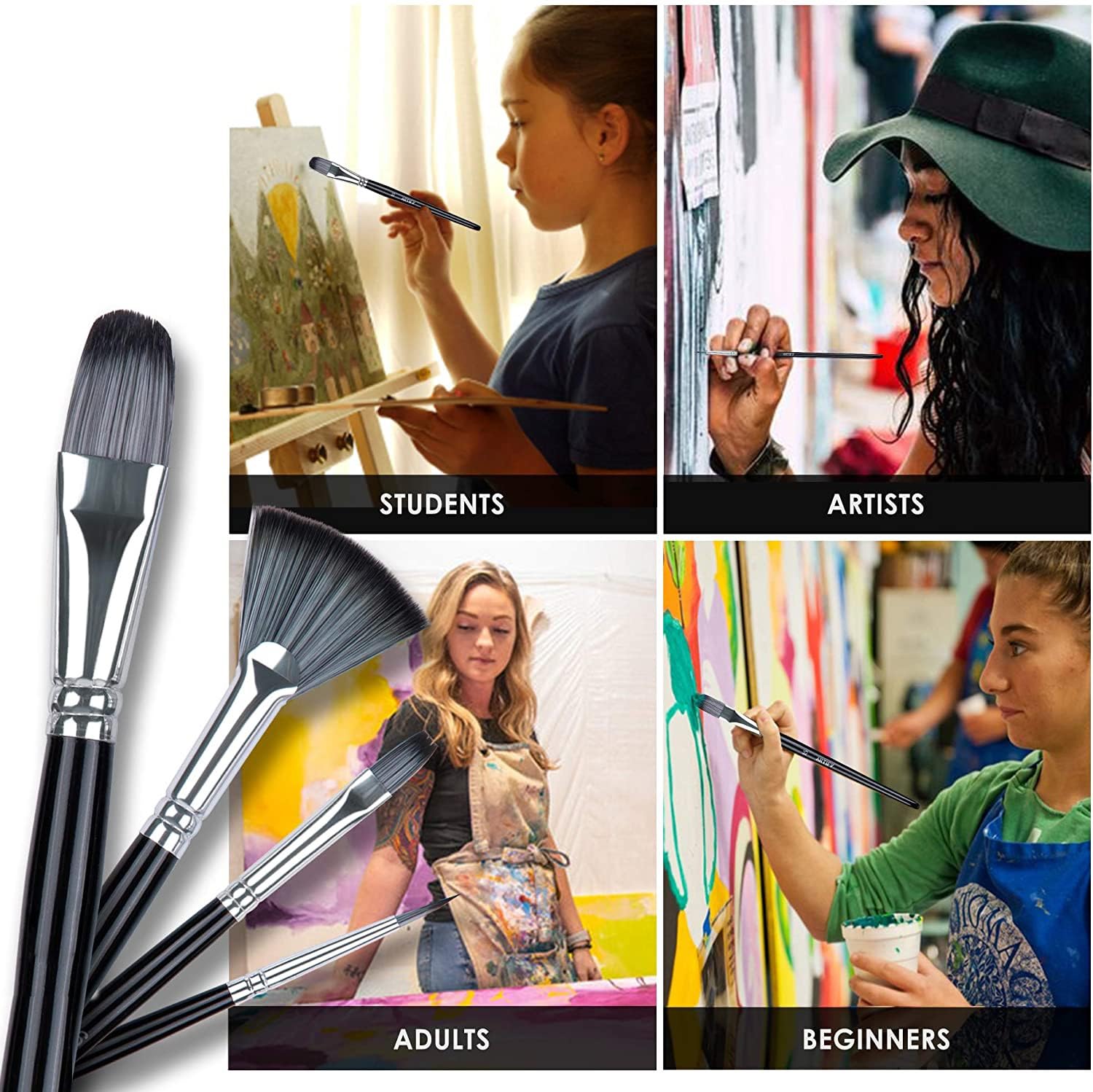 Picture of Giorgius 19 Pcs Artist Paint Brush Set with Zipper Carrying Case Mixing Scarper, Sponge and Pencil for Acrylic, Oil, Watercolor and Gouache Painting