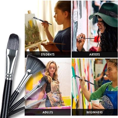 Picture of Giorgius 19 Pcs Artist Paint Brush Set with Zipper Carrying Case Mixing Scarper, Sponge and Pencil for Acrylic, Oil, Watercolor and Gouache Painting