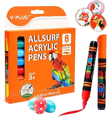 Picture of YPLUS Acrylic Paint Pens for Kids, Permanent Fabric Markers Waterproof, Acrylic Markers Painting for Rock Clothes Wood and More - 8 Colours