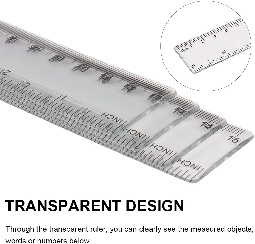 Picture of 15cm Clear Transparent Straight Shatter Resistant Ruler, Measuring Tool for Students & Office Pack of 2 pcs