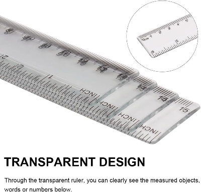 Picture of 15cm Clear Transparent Straight Shatter Resistant Ruler, Measuring Tool for Students & Office Pack of 2 pcs