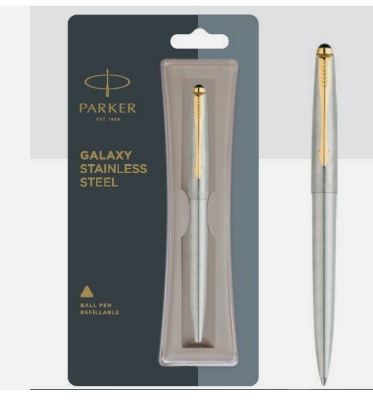 Picture of Parker Galaxy Stainless Steel Gold Trim Ballpoint Pen  Blue Ink