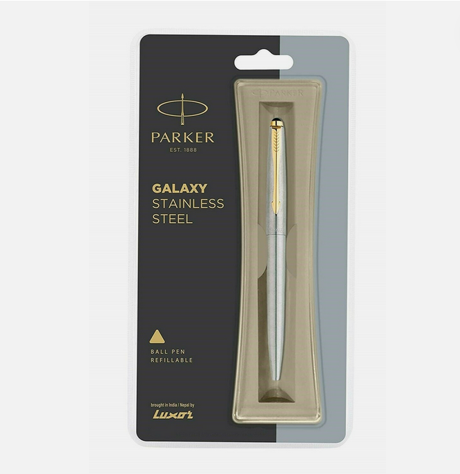 Picture of Parker Galaxy Stainless Steel Gold Trim Ballpoint Pen  Blue Ink