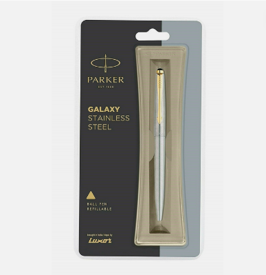 Picture of Parker Galaxy Stainless Steel Gold Trim Ballpoint Pen  Blue Ink