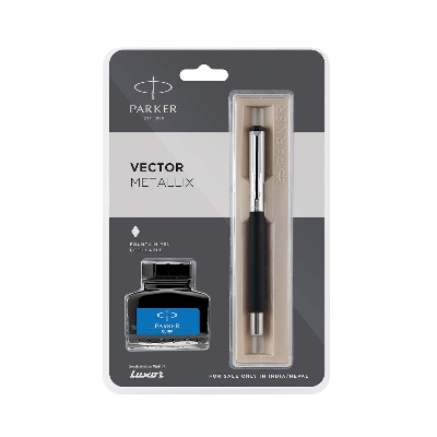 Picture of Parker Vector Mettalix Fountain Pen (Blue) with Free Blue Quink Ink Bottle