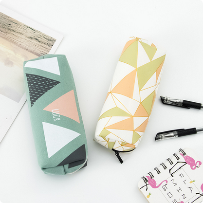 Picture of Korean style stationery pencil case storage bag geometric series student pencil case canvas large capacity pencil case pencil case customization