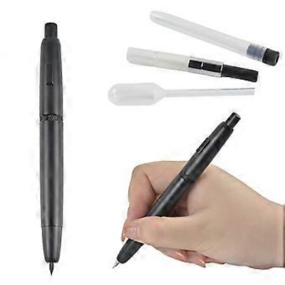 Picture of Moonman A1 Press Fountain Pen, Retractable Extra Fine Nib Metal Black with Clip / No Clip & Converter for Writing