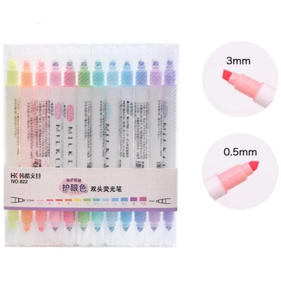 Picture of 12 Colors Milkliner Double-ended Highlighter Pen Set Fluorescent Pens