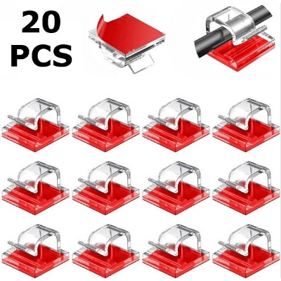 Picture of 20pcs Cable Clips, Outdoor Light Clips Cord Organizer Self Adhesive Wire Clips, Transparent Cable Clips with Adhesive Tapes Light Clips Decoration Clips Self Adhesive Hooks Wire Holder